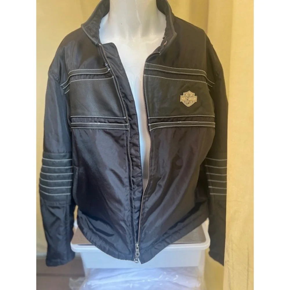 Harley-Davidson Motorcycle Jacket Mens XL Black Good Nylon Leather Trim Zip